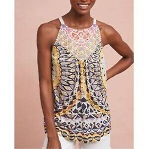 Anthropologie One September Strathmere Printed Tank Embroidered Top size Small