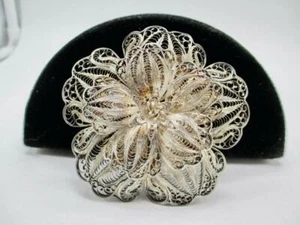 41.3 GRAM VINTAGE STERLING STERLING SILVER LARGE FLOWER FILIGREE PIN/ BROOCH - Picture 1 of 5