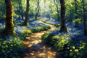Bluebell Woodland Forest Canvas Picture Print Wall Art - Picture 1 of 3