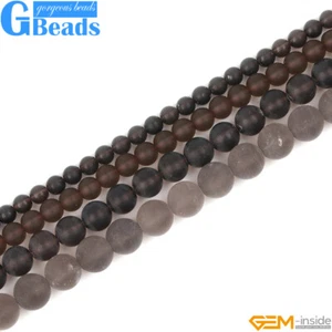 Natural Smoky Quartz Frosted Matte Round Beads For Jewelry Making 15" Strand GB - Picture 1 of 33