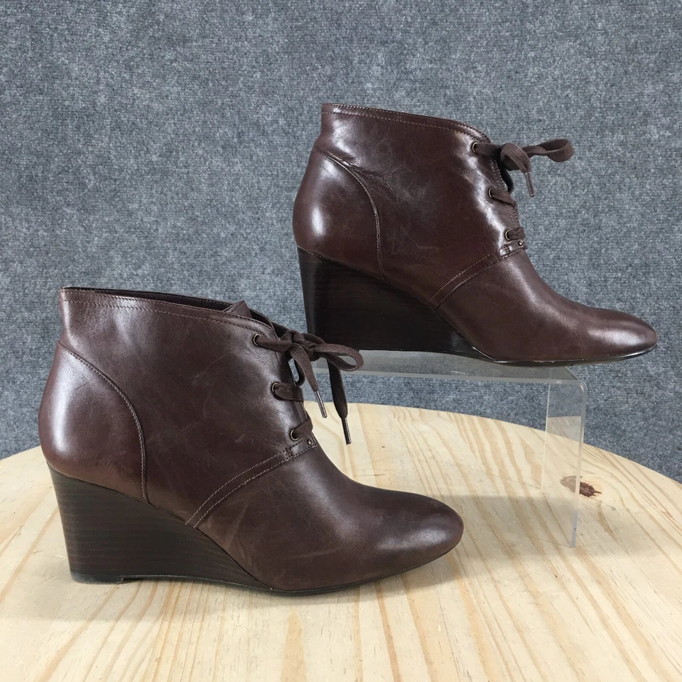 Lauren Ralph Lauren ботинки женщин 8,5 B Tamia шнурует вверх на танкетке ботинок коричневый кожаный - Изображение 1 из 4