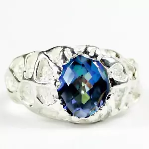 Anillo pepita de plata esterlina 925 para hombre, topacio de jardín de Neptuno, SR168 - Imagen 1 de 5