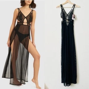 NWT Bluebella SMALL Ophelia black mesh floral embroidered long chemise - Picture 1 of 8
