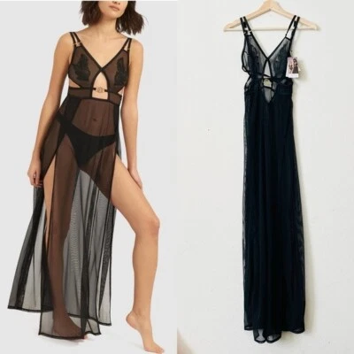 NUEVO CON ETIQUETAS Bluebella PEQUEÑO Ofelia Negro Malla Floral Bordado Largo Chemise Foto 1 de 4