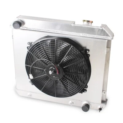 Radiador de 3 filas + cubierta + ventilador para camioneta Chevy C10 C20 C30 K10 K20 K30 1963-1966 Foto 1 de 4