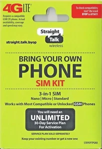 Straight Talk Micro Nano Standard Triple Cut SIM Card For T-Mobile Tower GSM - Picture 1 of 2