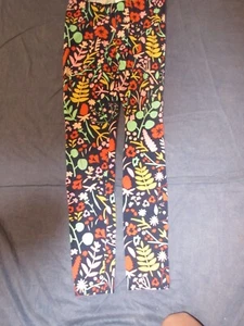 Girls HANNA ANDERSSON Slim Fit Pants -Sz 150 or 12 - Blue w/ Yellow/Pink FLOWERS - Picture 1 of 2