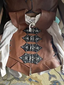 Costume gilet in pelle Jerkin medievale cravatta cosplay festa rinascimentale - Foto 1 di 13