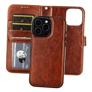 Detachable Wallet Case for iPhone 16 Pro Max RFID Blocking Card Slots Brown - Picture 1 of 7