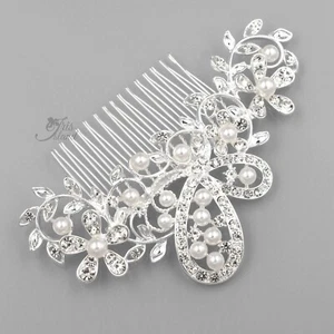 Wedding Hair Comb Pearl Crystal Headpiece Accessories Silver Butterfly Flower 03 - Picture 1 of 6