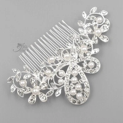 婚礼发梳珍珠水晶头饰配件银色蝴蝶花 03 — 第 1/4 张图片