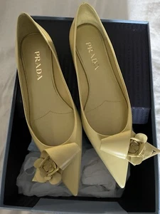 Prada Loop Bouquet Pointed Toe Flats Floral Appliqué Yellow Size 37 Fits As 37.5 - Picture 1 of 9