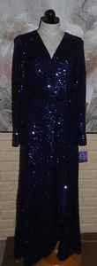 NWT ELEGANT NIGHTWAY NAVY SEQUINS SZ 10 CROSSOVER UPPER SEXY DRESS FRONT SLIT - Picture 1 of 8