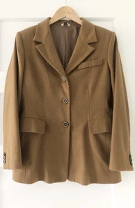 Vintage Wool Cashmere Blazer Jacket Dark Camel 3 Button Size 12 Made In Italy - Picture 1 of 10