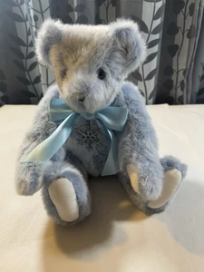 Vermont Teddy Bear Company Jointed Blue Eye 17” Bow & Metal Icicle Necklace Rare - Picture 1 of 8
