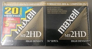 MAXELL NEW! VTG MICRO 3 1/2" MF2HD SET OF 20 HIGH DENSITY FLOPPY DISCS Sealed - Picture 1 of 8