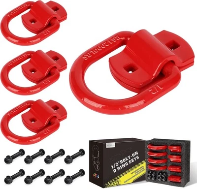 DO NOT APPLY 4pcs 1 2in Bolt On Forged D Ring Tie Down Anchors 12000lbs Red Hooks