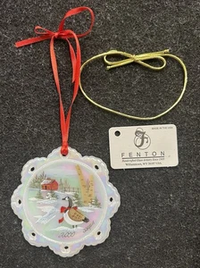 FENTON VINTAGE Snowflake Ornament - 2000 - Signed  - CHRISTMAS GOOSE  USA EUC - Picture 1 of 4