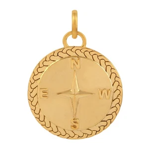 14k Yellow Gold Compass Pendant Charm Round Directional Jewelry Gift Unisex - Picture 1 of 6