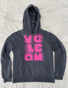 Volcom Glow Stick Hoodie Women's full Zip Fleece sweatshirt gray pink large - Picture 1 of 8