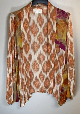 Anthropologie Womens Sunset Cocoon Kimono Orange Floral Boho One Size Flaw - Image 1 of 4