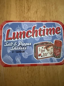Vintage New I love Lucy Lunchtime Salt & Pepper Shakers in Original Metal Tin - Picture 1 of 5