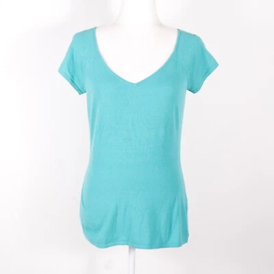LAFAYETTE 148 Dual V-Neck Fitted Knit Top Raglan Cap Sleeve Aqua Green M - Image 1 of 4