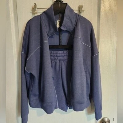 NWT Yogalicious Blue Scuba Elite Jacket & Short Set Athleisure Yoga Travel Med - Image 1 of 4
