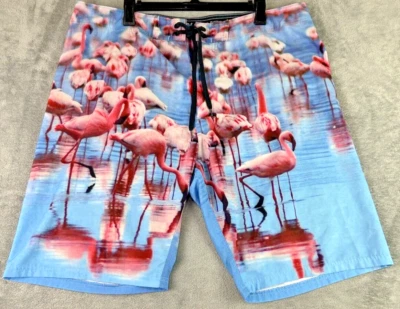 Shorts de tabuleiro híbrido Old Navy masculino 38 azul rosa flamingo natação tropical boho divertido - Imagem 1 de 4