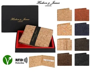 Mens Designer Cork Vegan Leather RFID Blocking Shield Card Holder Note Wallet - Picture 1 of 9