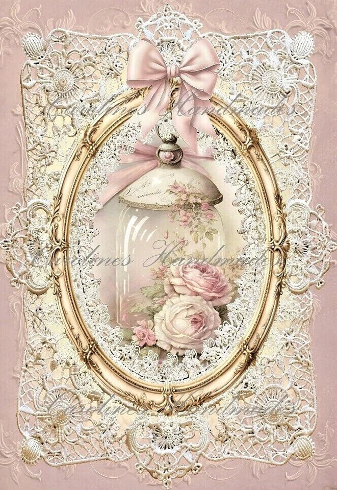 Shabby Chic Jar Lace & Roses Designer Cotton Fabric Quilt Block Multi-size - Image 1 of 1