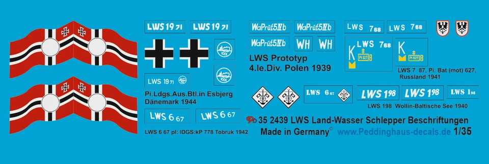 Decalcomanie Peddinghaus 1/35 2439 LWS Land Wasser Schlepper - Immagine 1 di 1