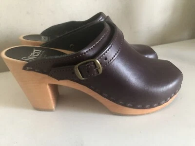 Zueco Sven Original Cuero Marrón Abierto Cordones Madera Trozo Tacón EE. UU. 5.5/6 EU36 Foto 1 de 4