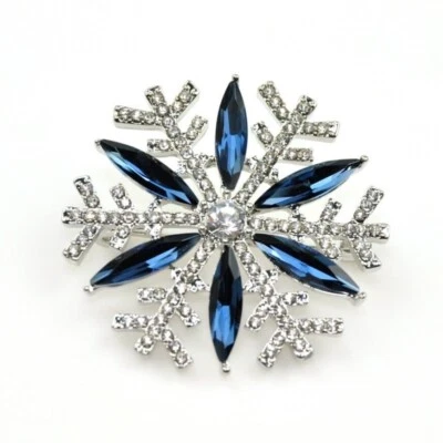 Broche copo de nieve azul estrás cristal copo de nieve abrigo broches alfileres invierno Foto 1 de 4