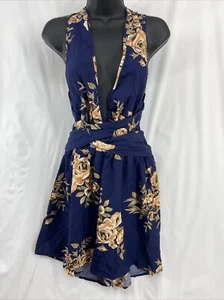 Vacation Women’s Size Large Plunge Deep V Neck Tie Romper Floral Print NWOT - Picture 1 of 7