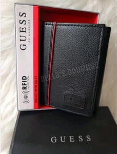 GUESS LOS ANGELES RFID PASSCASE DREIFACH GEFALTET SCHWARZ HERREN GELDBÖRSE mit VALET. - Bild 1 von 2