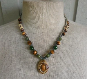 Tigers Eye Tagua Adjustable Hemp Necklace Jewelry Bone Skull Jade Gemstone Beads - Picture 1 of 9