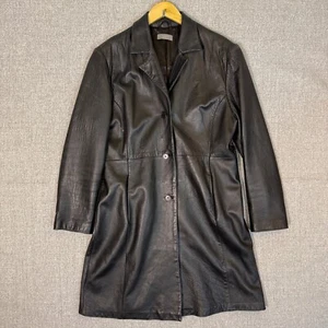 Jacque Lamb Leather Coat Jacket Duster Black Size 16 Western Goth Punk Emo 90s - Picture 1 of 24