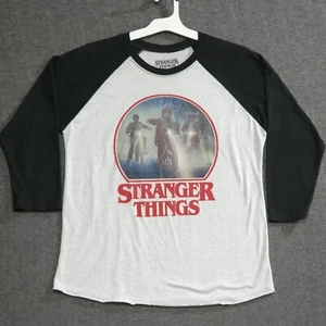 Stranger Things T-shirt Mens Size Medium 3/4 Sleeve Black Gray Sci-Fi Netflix - Picture 1 of 22