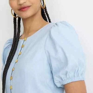 NUEVO CON ETIQUETAS JCREW J CREW MUJER Elástico Mezcla Viscosa Botón Frontal Mini Vestido TALLA 8 NUEVO - Imagen 1 de 2