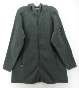 LL Bean Jacket Women 1X Plus Blue Sweater Coat Full Zip Hoodie Outdoor Lined - Picture 1 of 11