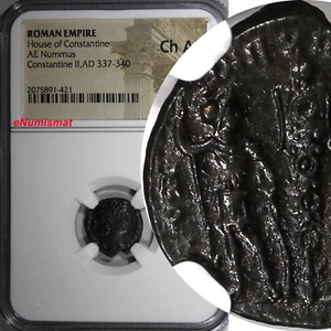 Roman House of Constantine Constantine II AD 337-340 AE Nummus NGC Ch AU (421) - Picture 1 of 4