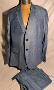 Men's Banana Republic Comet Blue Linen Knit Two Button Suit 48L 38x32 Slim NWOT - Picture 1 of 21