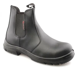 Extra Wide Safety Work Boots Steel Toe Cap Midsole Black Leather Dealer UK 8 - Picture 1 of 8