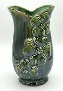 Vintage McCoy Pottery Vase 667 8 USA Green Drip Glaze Dogwood Flowers 8" Tall - Picture 1 of 11