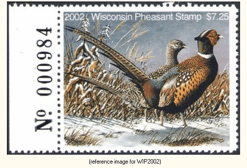 D2K Wisconsin Pheasant Stamp 2002 $7.25 w/#tab - Image 1 of 1
