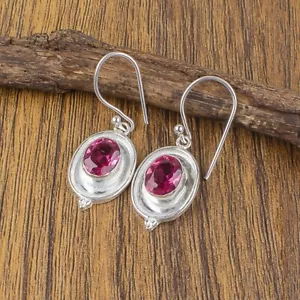 Natural Pink Tourmaline Gemstone Earrings 925 Sterling Silver Jewelry For Women - Picture 1 of 6
