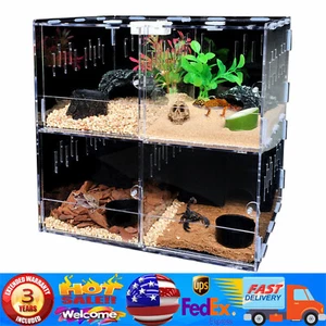 Acrylic 4 Grids Reptile Cage Large Tank Cage Enclosure Box Tarantula Insects - Picture 1 of 23