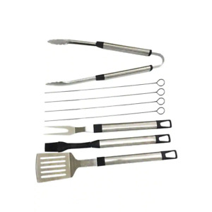 8 Pcs Grill Tool Set w/ Stainless Steel Handles Spatula Fork Tongs Basting Brush