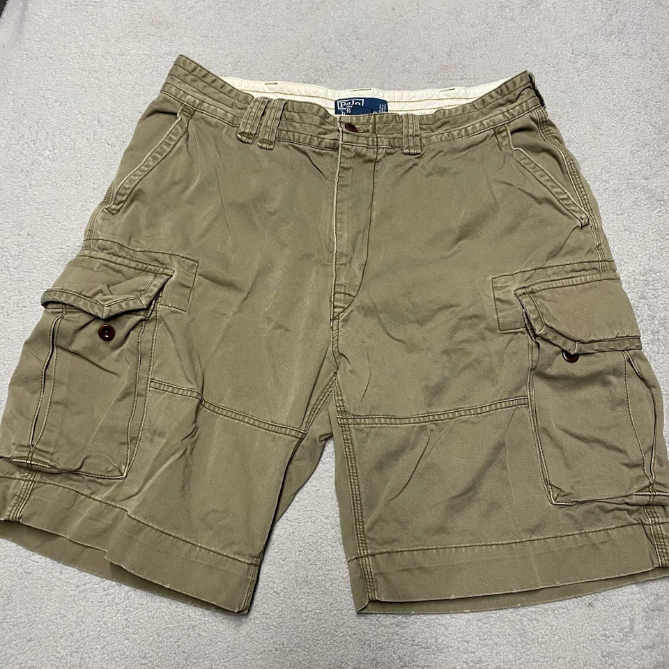 "Pantalones cortos cargo vintage Polo Ralph Lauren para hombre 35 verde militar holgados relajados Y2K 10""" Foto 1 de 4
